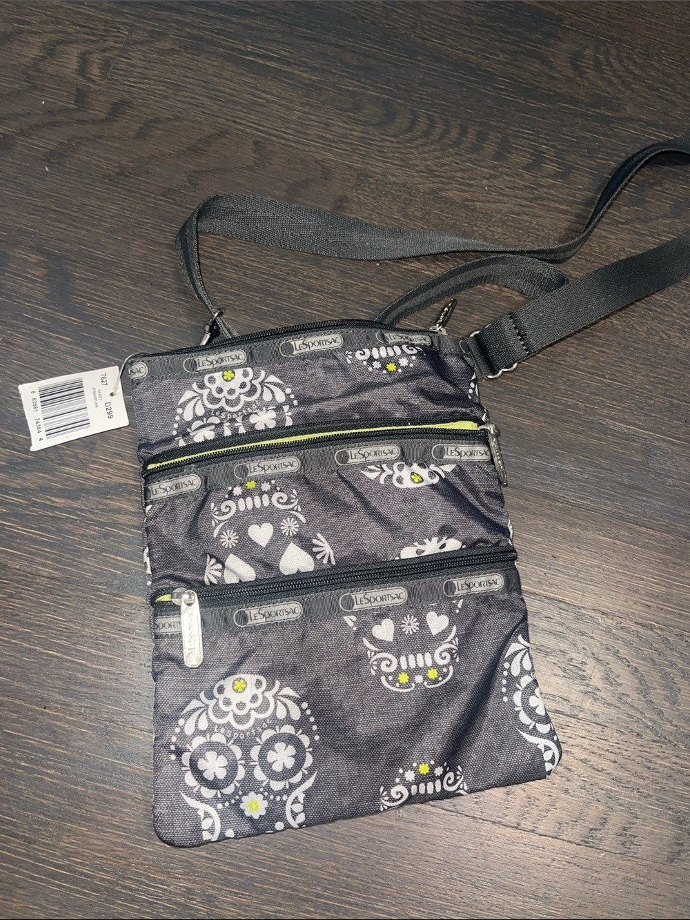 NWT LeSportsac Black Sugar Skull Crossbody Bag